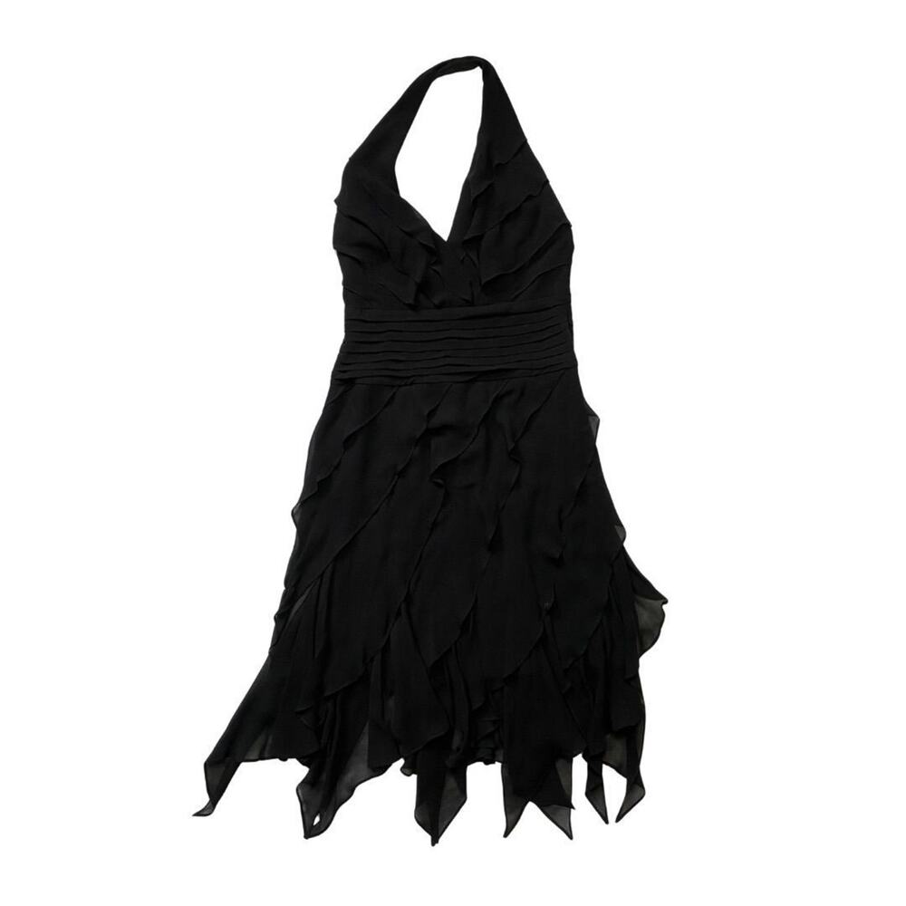 90s Tadashi Shoji Silk Tiered Fairy Halter Dress